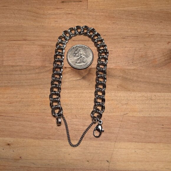 James Avery Sterling Silver Double Curb Medium Charm Bracelet with safety chain - Picture 5 of 7